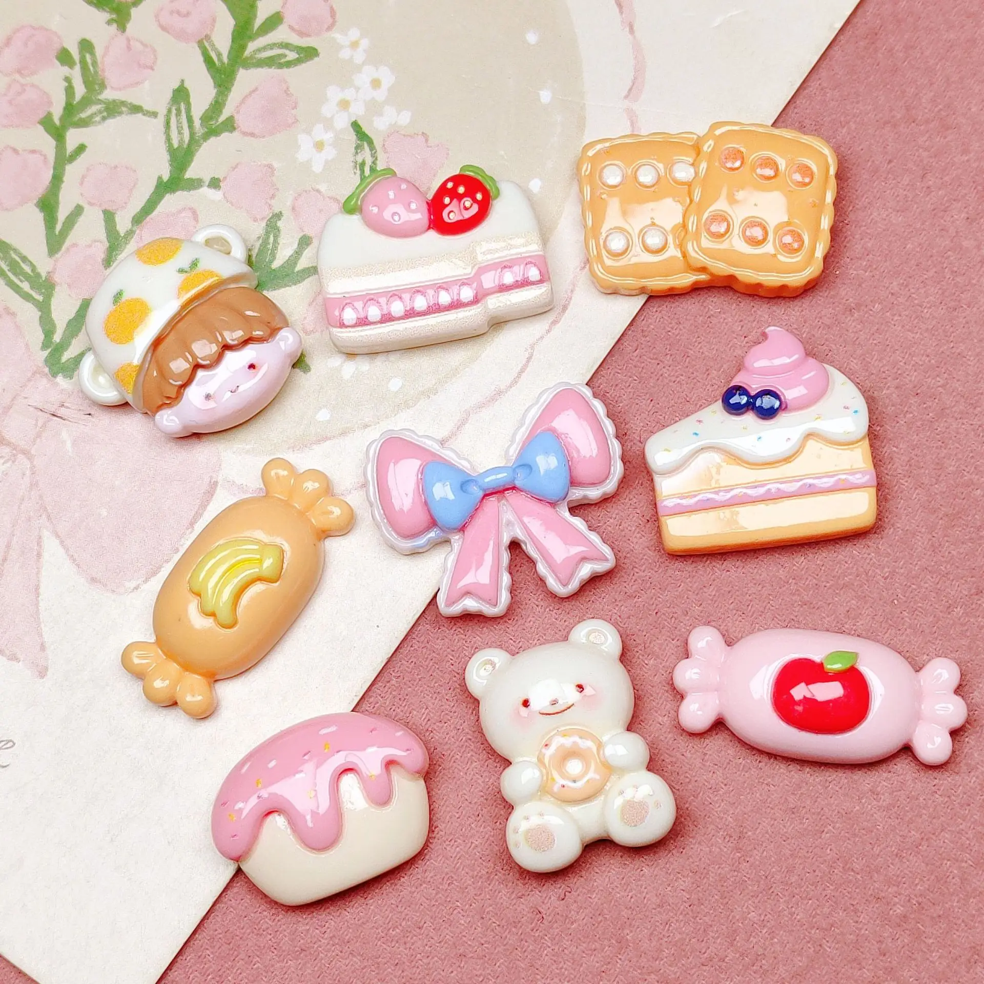 

5 шт. милые конфеты торт бант мультфильм Смола плоская задняя сторона поставки Diy Смола аксессуары ремесла материалы Скрапбукинг Украшение