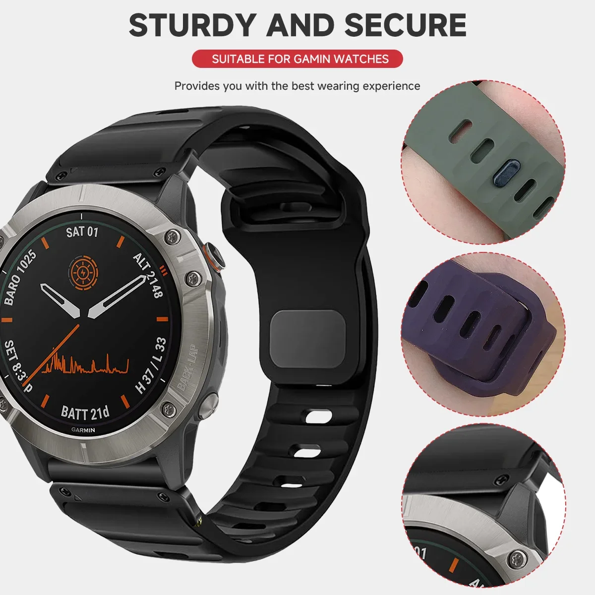 22mm 26mm QuickFit Silicone strap For Garmin Fenix 8 E 7 7X 6X Pro 5XPlus Epix Pro Gen 2 47mm 51mm/Enduro 3 No Gaps Watchband