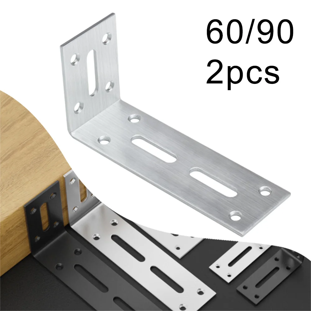 2pcs Thickened Corner Code Fixed 90 Degree Right Angle Bracket Corner Plate Bracket Stainless Steel 60/90 Hardware