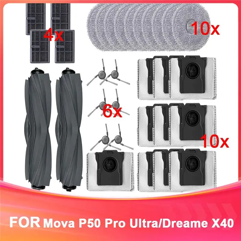 

Запасные части A40Z для робота-пылесоса MOVA P50 Pro Ultra/Dreame X40 Ultra Complete, основная щетка, насадка для влажной уборки, фильтры, мешок для сбора пыли