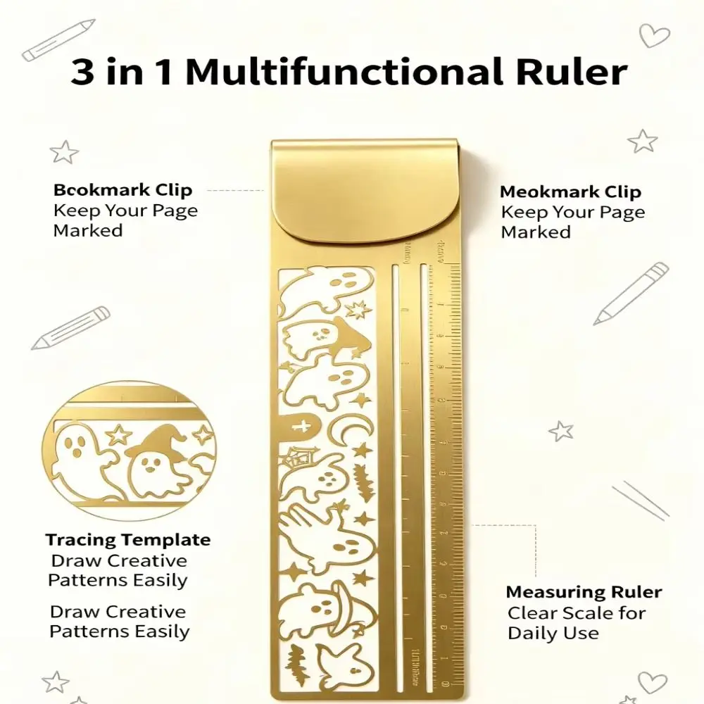 Hollow Template Shapes Bookmark Ruler Smooth Rounded Edges Clear Measuring Scales Multifunctional Bookmark Polished Metal