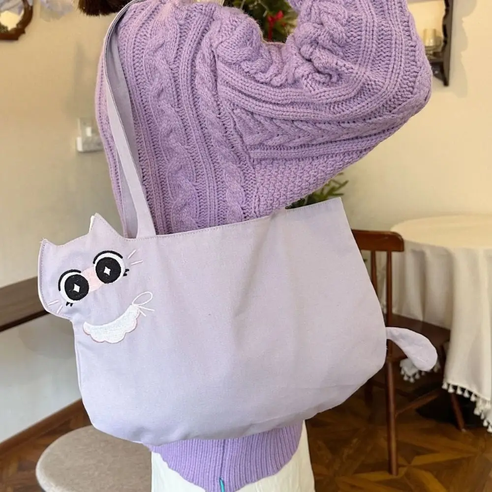 

Портативная тканевая сумка на плечо с принтом кота, милая холщовая сумка с вышивкой, большая сумка, дорожная сумка с героями мультфильмов