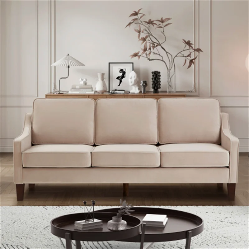 Modern 3 Piece seat Sofa Couch with Scooped Armrest/Wood legs,Upholstered Velvet 3-seat Sofa with Removable Cushions for Livingr