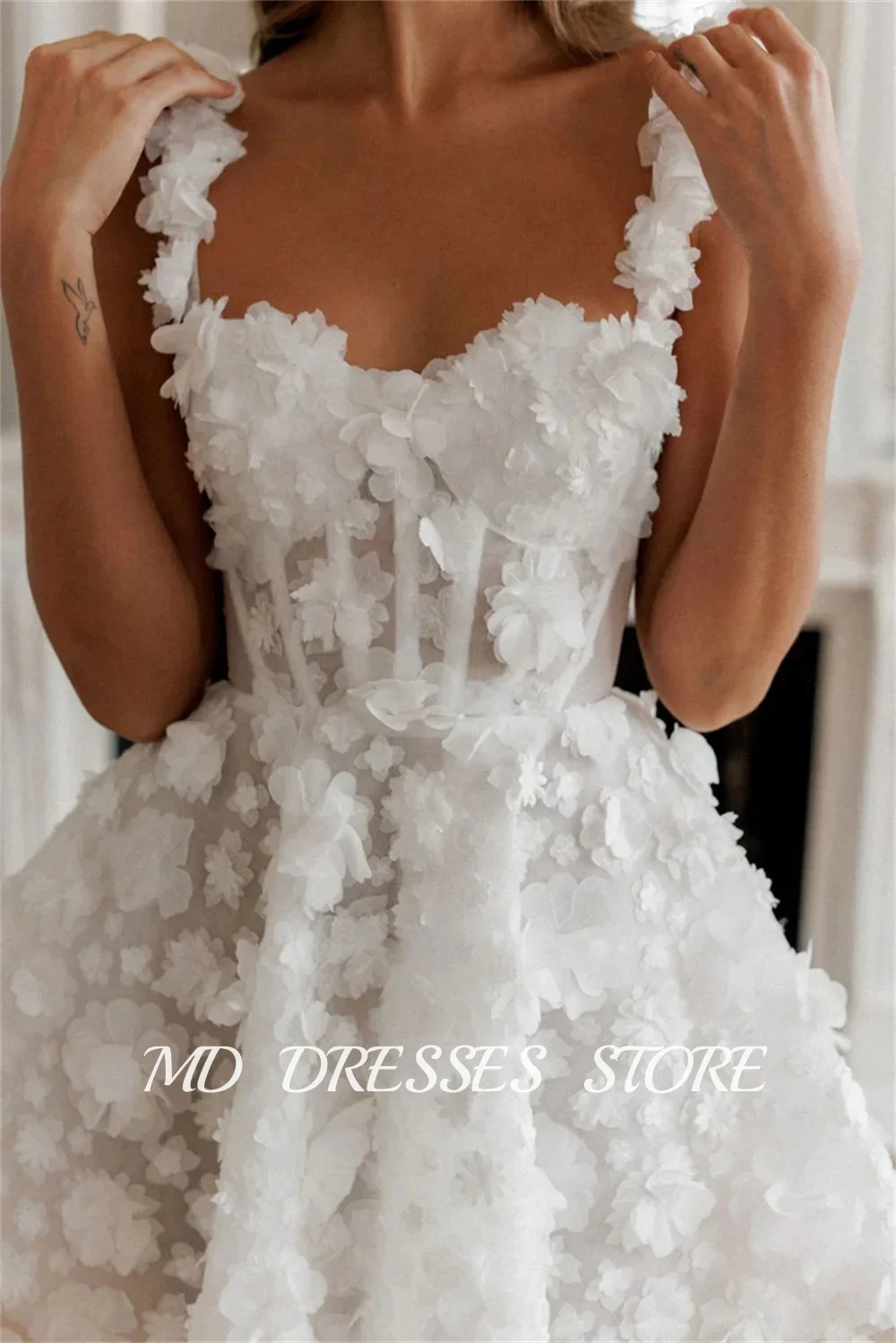 

MD Modern White Short A-line Wedding Dresses Spaghetti Strap Sweetheart Collar Mini Bride Gowns vestidos de fiesta Customized