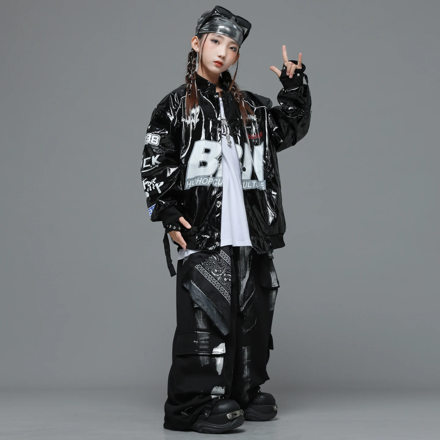 Yougth Danza moderna Abbigliamento Hip Hop Giacca oversize in ecopelle Top Pantaloni cargo casual per ragazza Costumi di danza jazz Vestiti