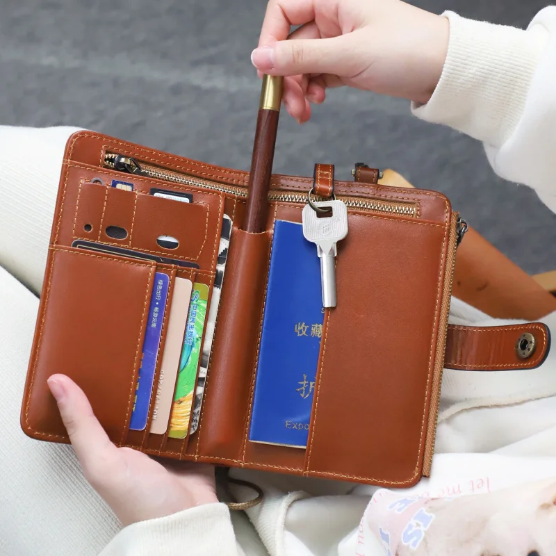 Leather Multi-Functional Passport Bag Travel Document Holder With Zipper Ticket Storage Wallet For Credit Card Money Passports