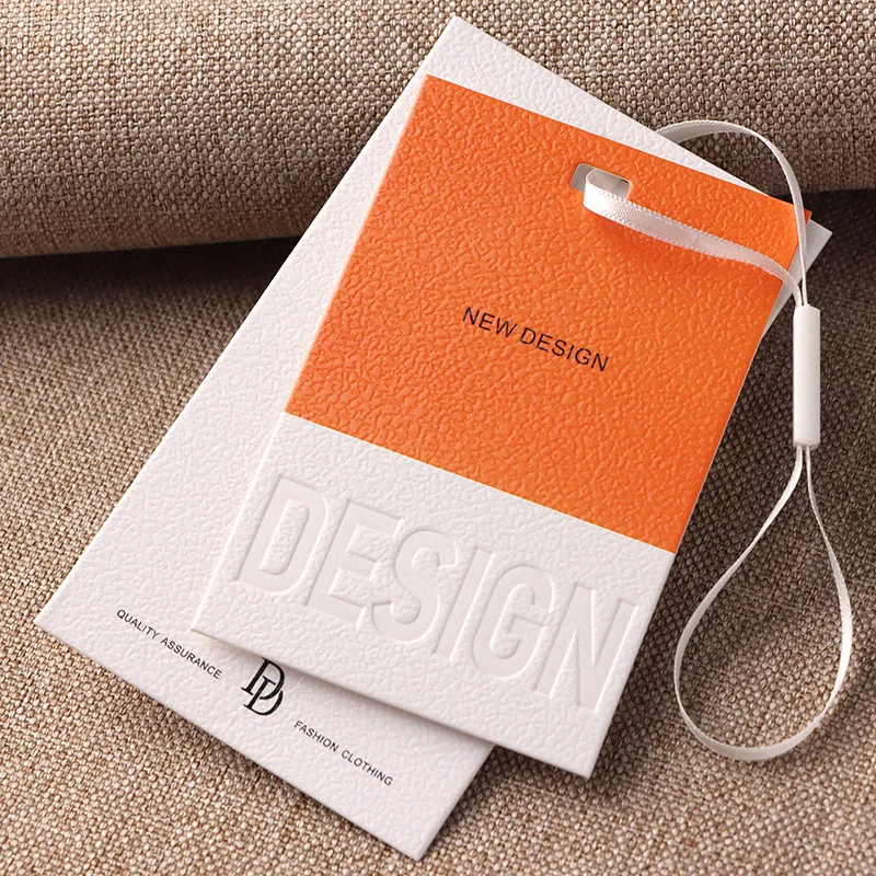 Custom LOGO Debossing Printed Cardboard Clothing Hangtag Milano Grain Paper with Texture Square Swing Tags Brand Promotion