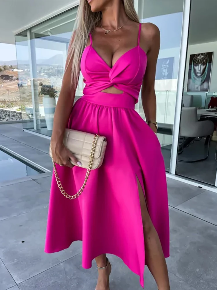 

Twisted Slit Spaghetti Strap Casual Dress