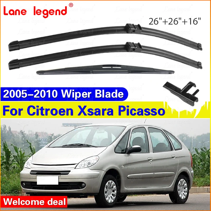 

For Citroen Xsara Picasso 2005-2010 Front Rear Wiper Blades Windshield Windscreen Window Brushes 26"+26"+16" Car Accessories