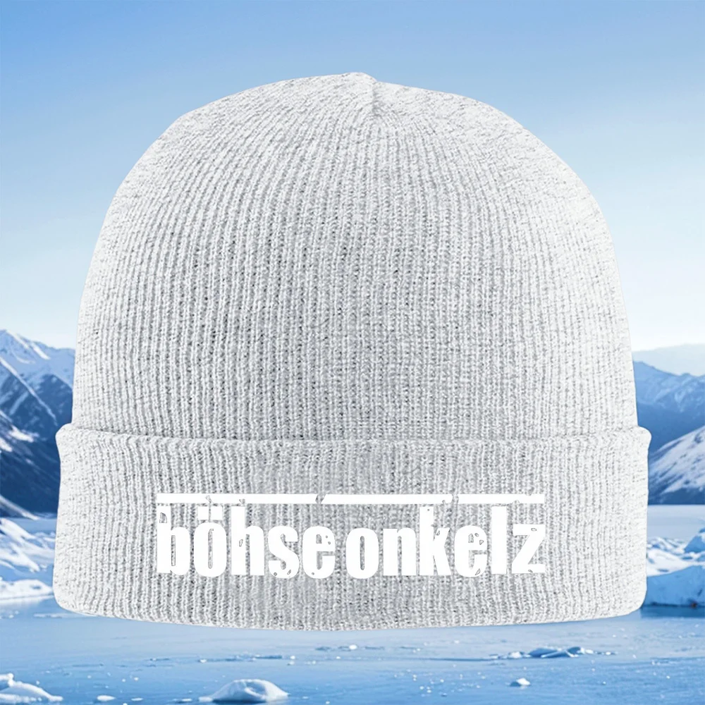 Böhse Onkelz, kräftige weiße Buchstaben Männer Frauen Unisex Strickmütze Beanie Pullover Mütze Winter Thermal Warm Weihnachten Outdoor Radfahren H