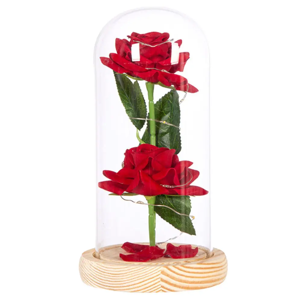 

Настольный ночник в виде искусственной розы в элегантном стеклянном куполе с теплой белой светодиодной гирляндой для декора дома и офиса ко Дню святого Валентина