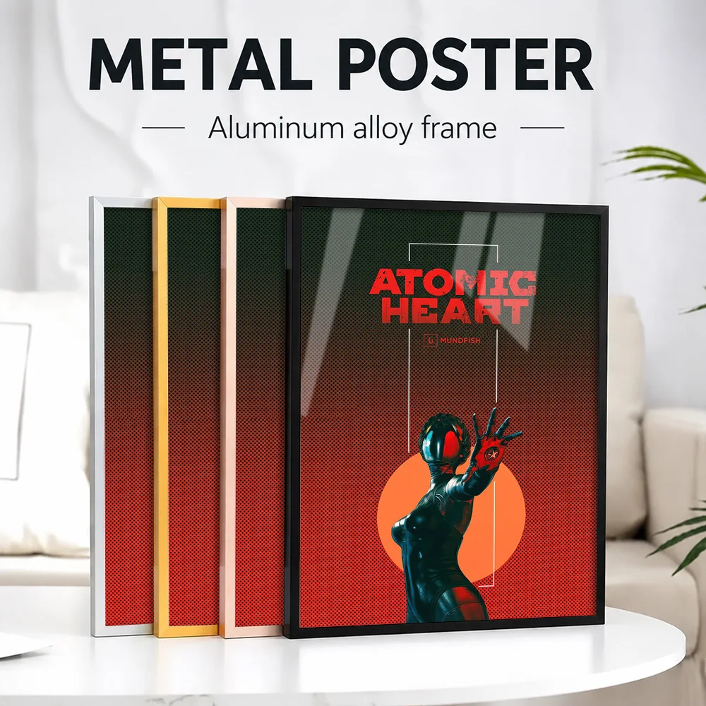 Atomic Heart Game Metal Poster With Aluminum Alloy Frame Personalized Photo Futuristic Sci Fi Style Wall Art For Collector Room
