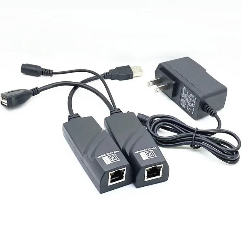 USB 2.0 Extender Over Cat5 Cat5E Cat6 Ethernet Cable Transfer Up to 100M  RJ45 Receiver with DC5V/2A Power Adaptor Plug and Play