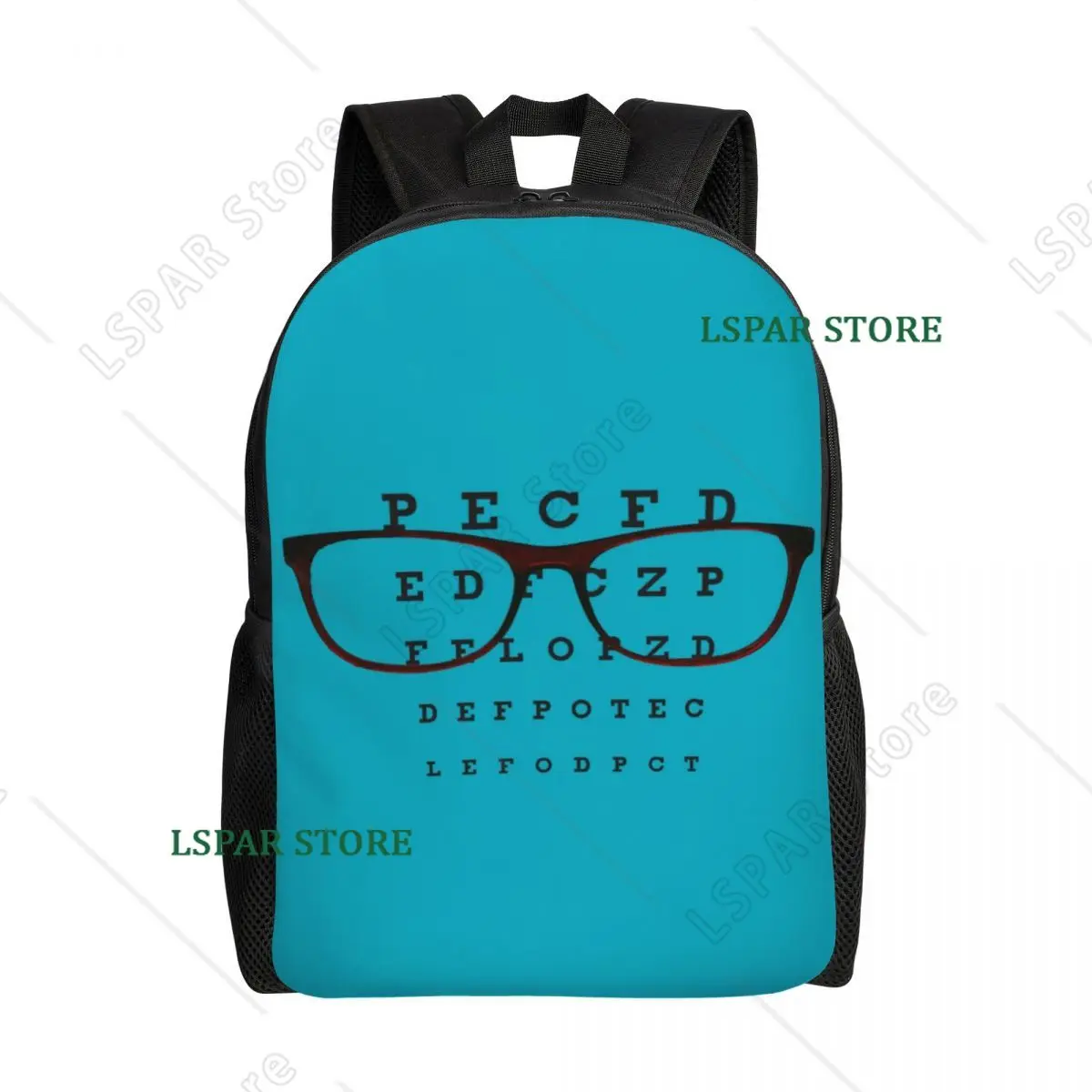 

Funny Glasses With Eye Test Chart Travel Backpack School Computer Bookbag Optician Optometrist College Student Daypack Bags