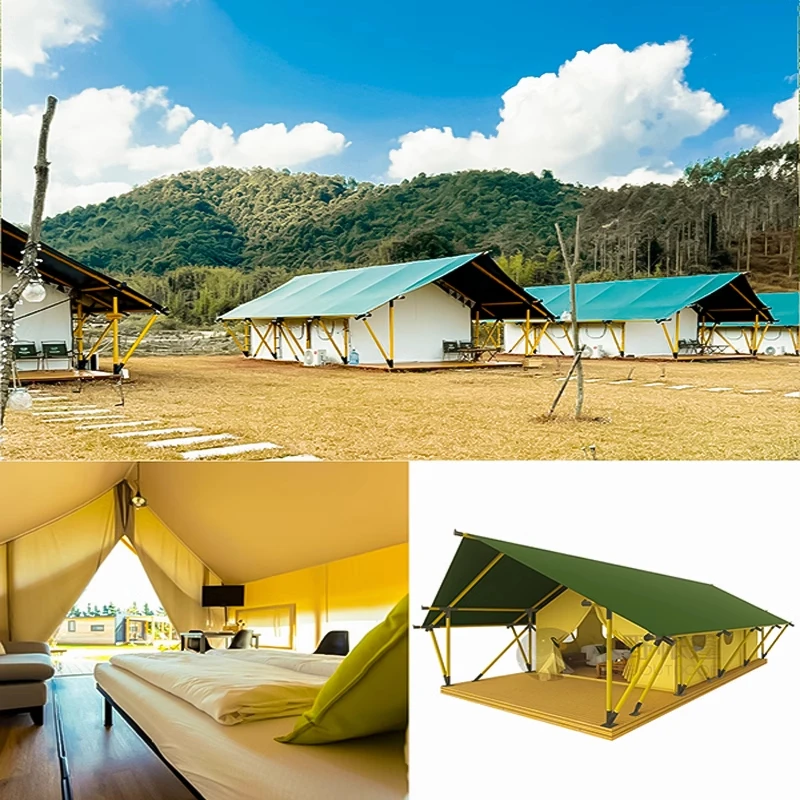 Camp, hotel, tent, overnight stay, wooden house, B&B, leisure and entertainment tent, catering tent, large space, shade room