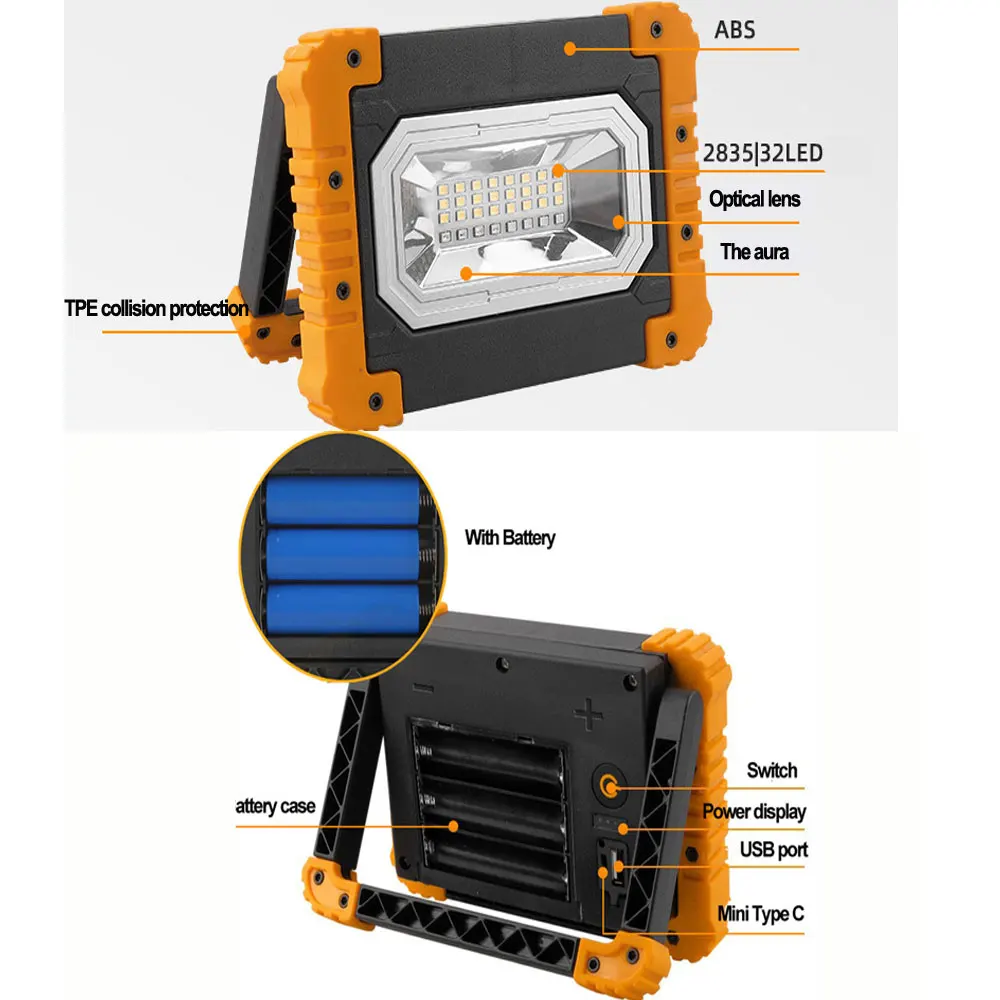 Imagem -02 - Portátil Multifunções Camping Lights 32leds Impermeável Carregamento Emergência Lâmpada Forte Outage Iluminação Holofotes Altos