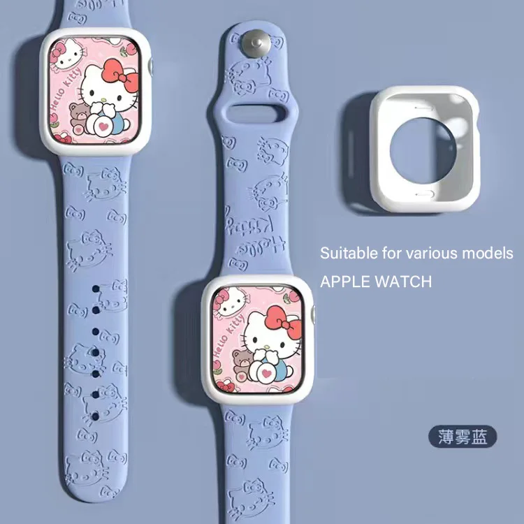 Sanrio Series Hello Kitty3D Engraving Printing Multicolor Kawaii Apple Silicone Replacement Watch Band Dial 2024 New Hot Sales