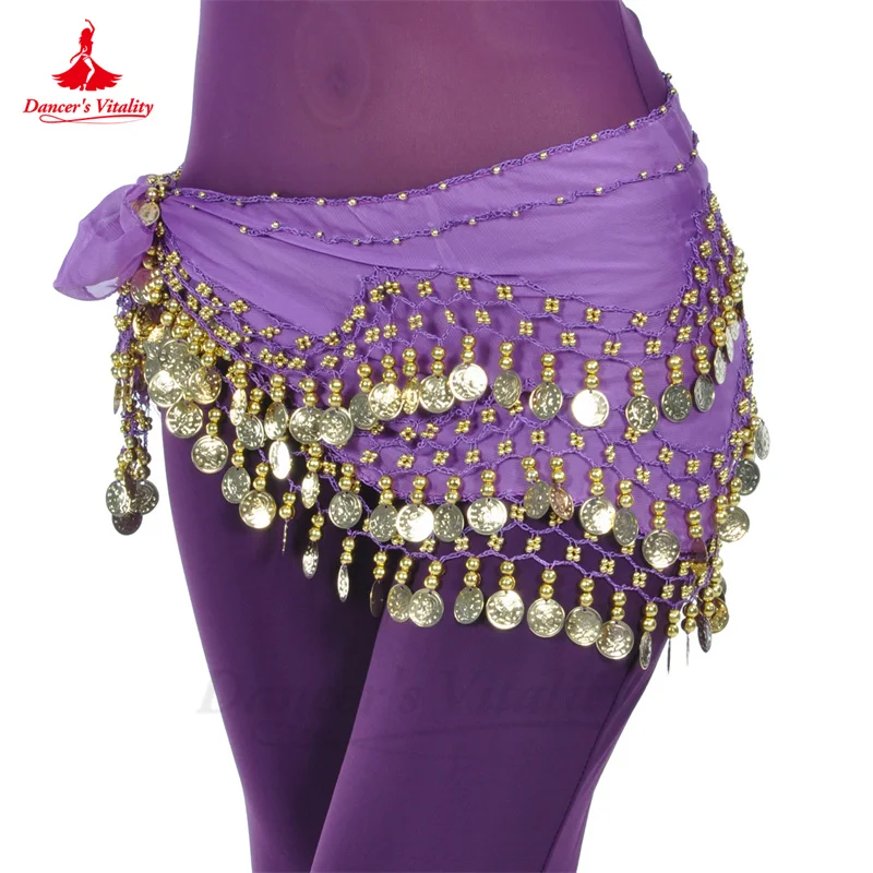 Szalik na biodra do tańca brzucha dla kobiet szyfonowe złote monety 158 pas orientalne akcesoria do tańca brzucha dorosłe dzieci pasy Bellydance