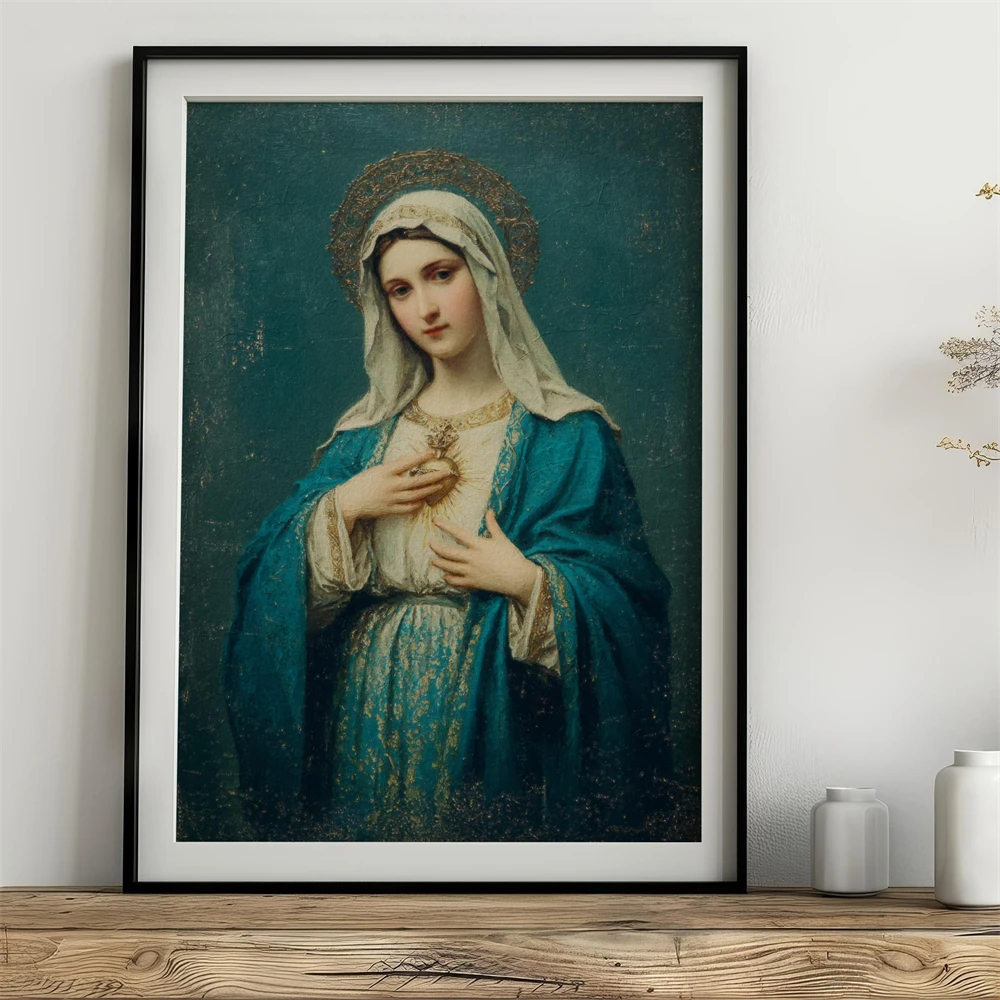 Madonna in Celestial Garden Prints Byzantine Christian Icon Religious Art Print Golden Poster Queenship of Mary Art Print Canvas