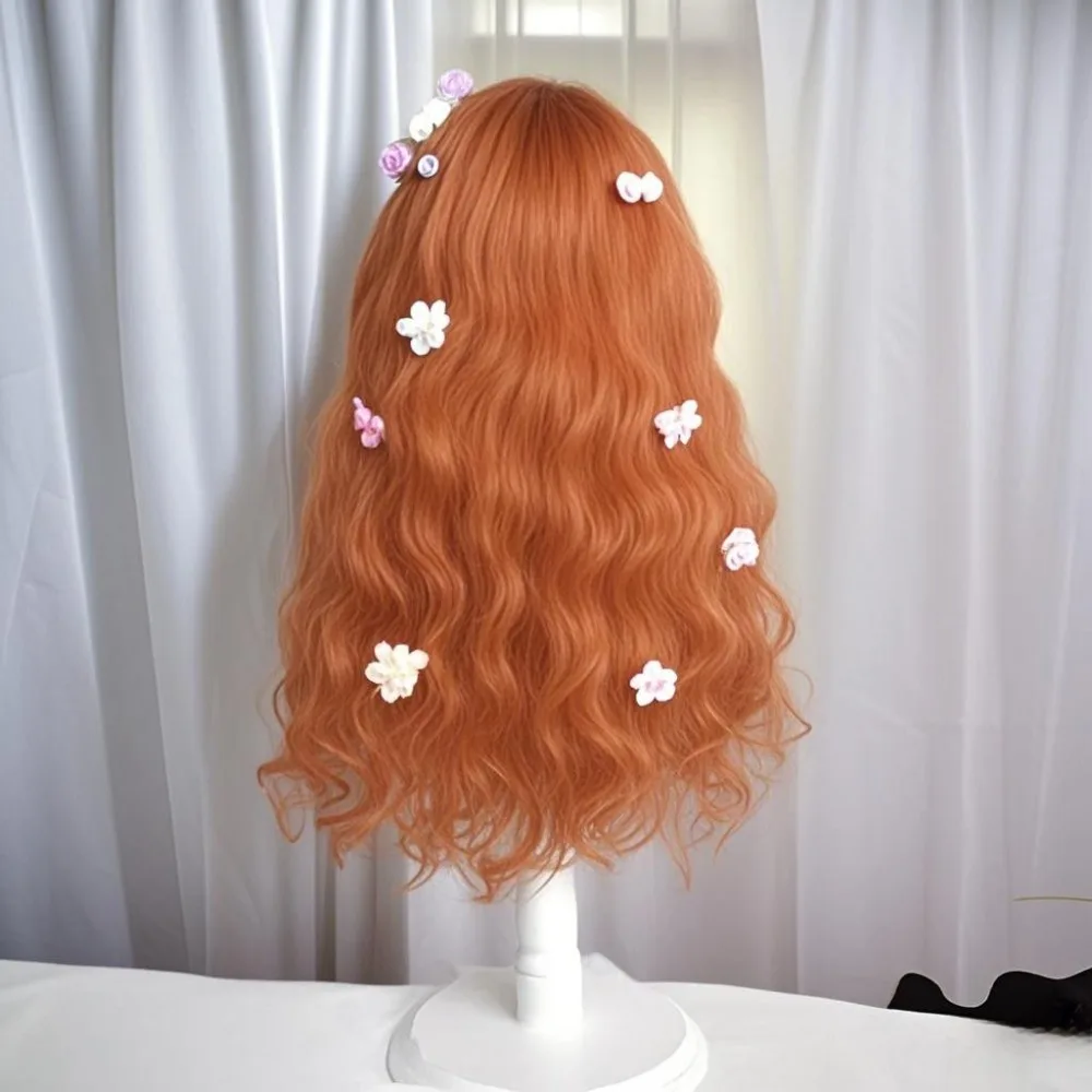 ‌Lolita Curly Wig - Sunset Ember Orange Wool Hair, Elegant Vintage Curls, Pumpkin Night Style Forest Fairy Long Hair for Cosplay