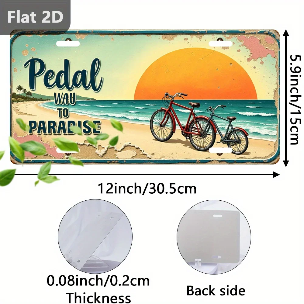 2D Flat - [Open ]2D Flat, 2D Plane, 1pc, Retro Sign, Decorative Plaques And Statues (30.48 cm X 13.0 cm), Beach Bike, 
