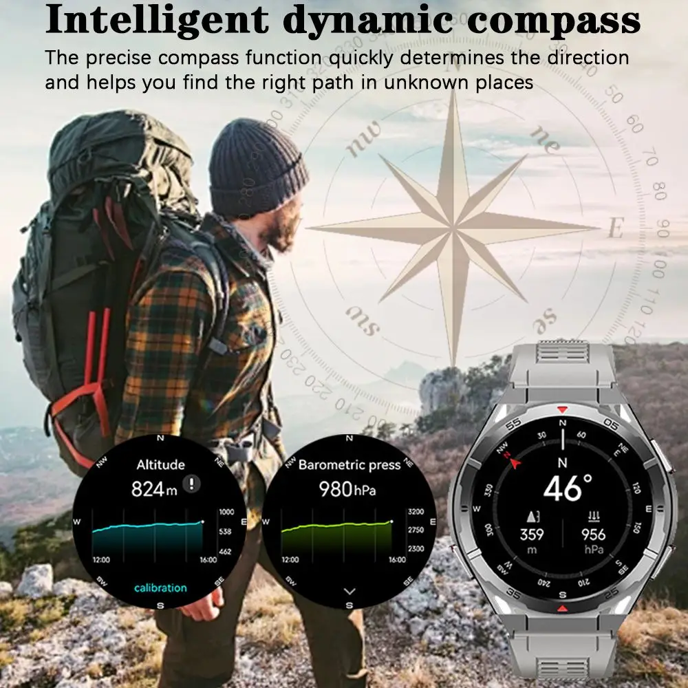 GPS Smartwatch Men 1.43'' AMOLED IP69K 방수 블루투스 HD 통화 나침반 고도 기압계 멀티 스포츠 모드 스마트 시계 2025