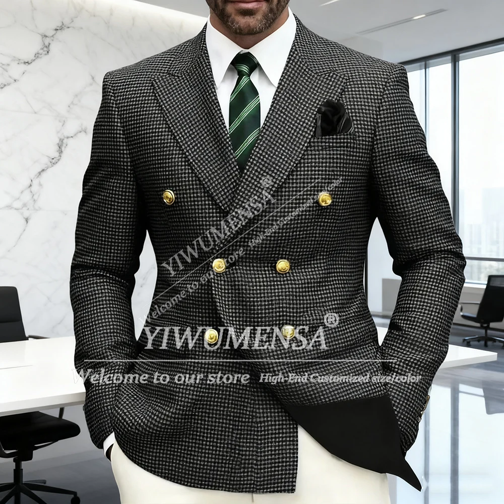 

Классические деловые костюмы для мужчин, комплекты из 2 предметов, клетчатая куртка с узором «гусиные лапки», брюки, комплект из 2 предметов, индивидуальные смокинги для жениха, официальных вечеринок