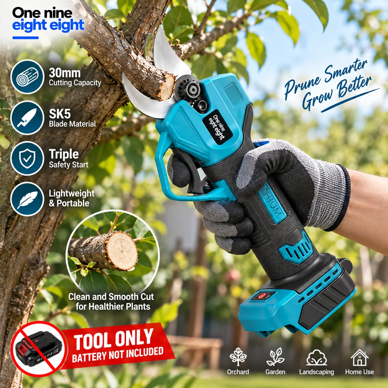 Lithium-ion Pruning Shears with SK5 Blades 30mm Cutting Capacity Triple Safety Start Bare Tool (Battery Not Included)