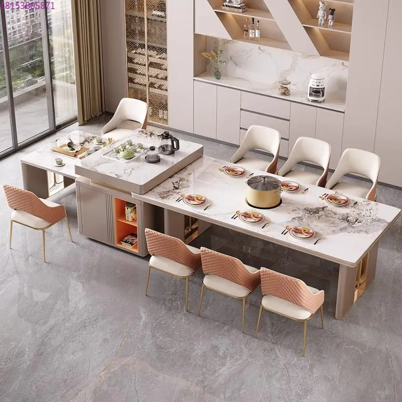 

Остров из каменной плиты, обеденный стол, встроенный свет, роскошный ветер с отделением для хранения, элитная атмосфера, практичная