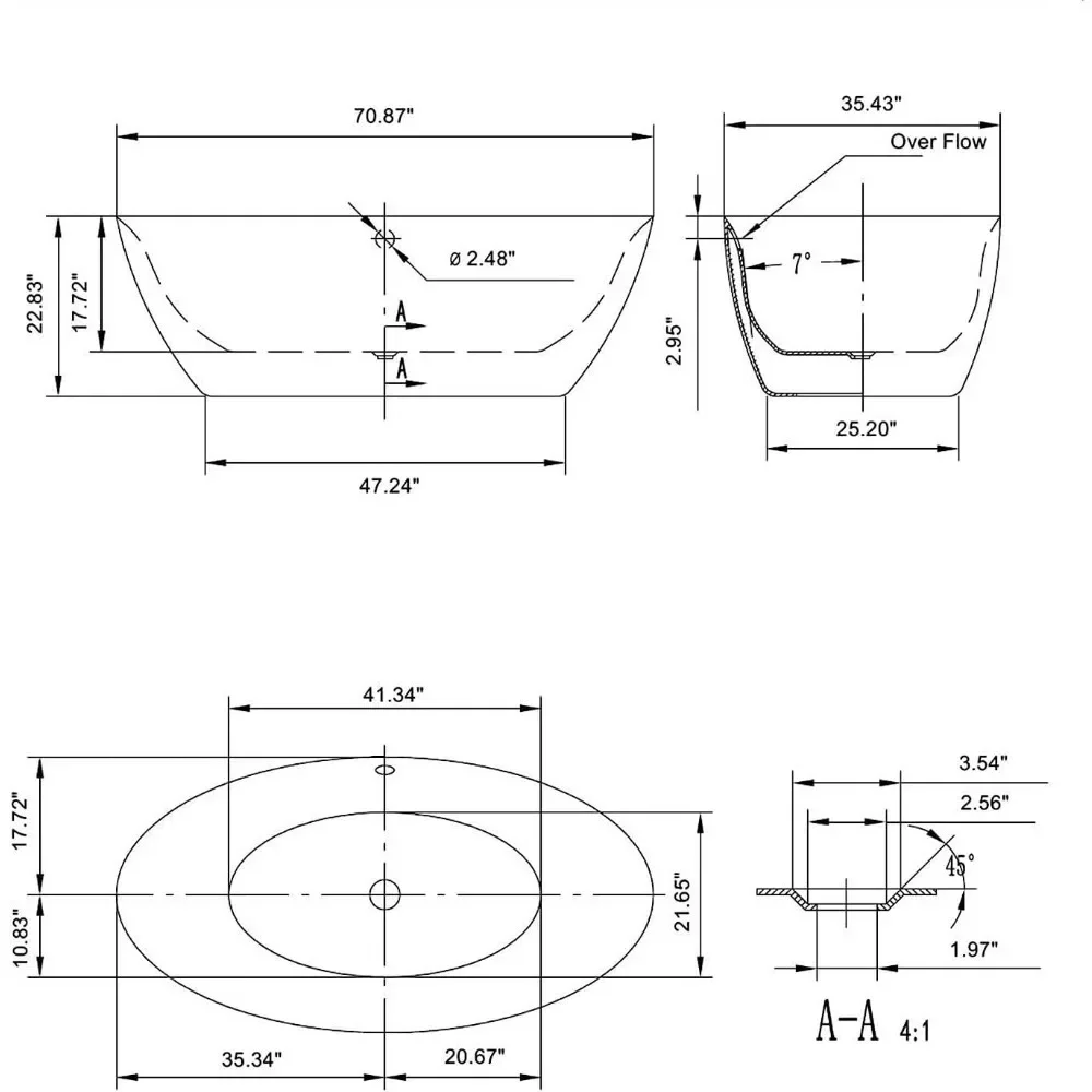 Acrylic Freestanding Bathtub 71 Inch Modern Soaking Bathtub with Overflow and Drainage, Easy To Clean Stainless Steel Bracket