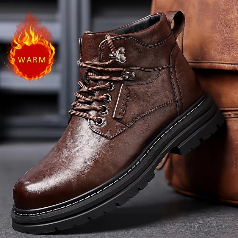 

Classic Brand Men's Genuine Leather Boots Thick Soled Work Boots High-quality Casual Short Boots Men's Outdoor Hiking Boots