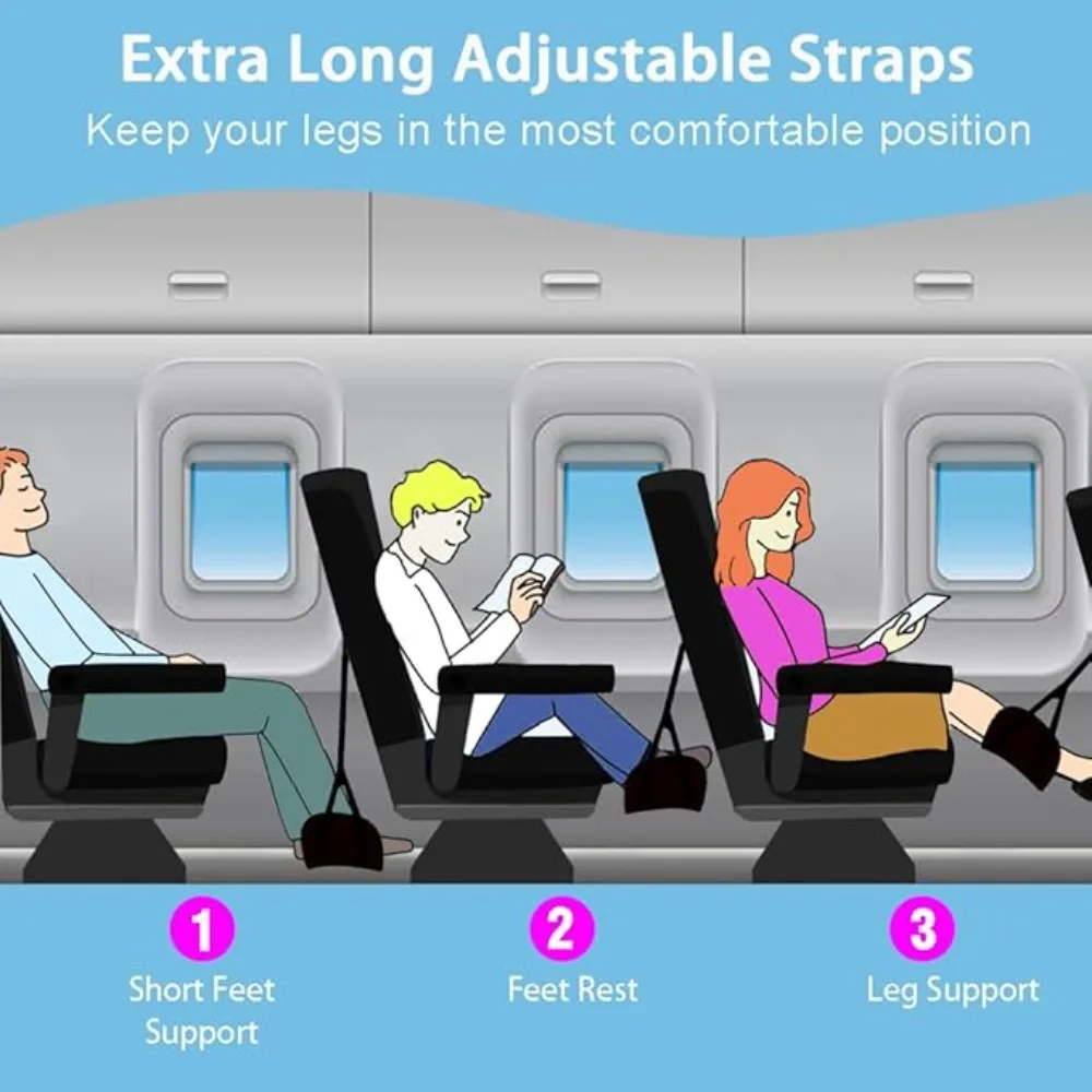 Portable Airplane Footrest Adjustable Strap Comfortable Plane Travel Foot Hammock Feet Rest Hanger for Airplane Train Office Car image 4