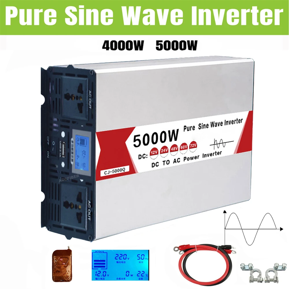 

Inverter 12v 220v Pure Sine Wave Inverter 4000W 5000W Power DC 12V 24V 48V 60V to AC 220V 110V 50HZ 60HZ USB Solar Converter