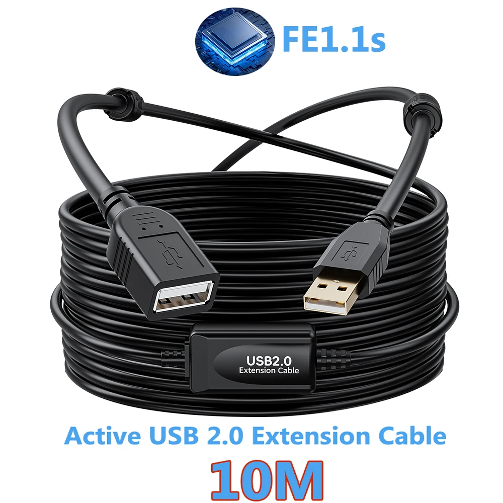 Long USB 2.0 Extension Cable 10M Active USB 2.0 Extender Cable USB 2.0 Male to Female Extension Cord with Booster FE1.1S
