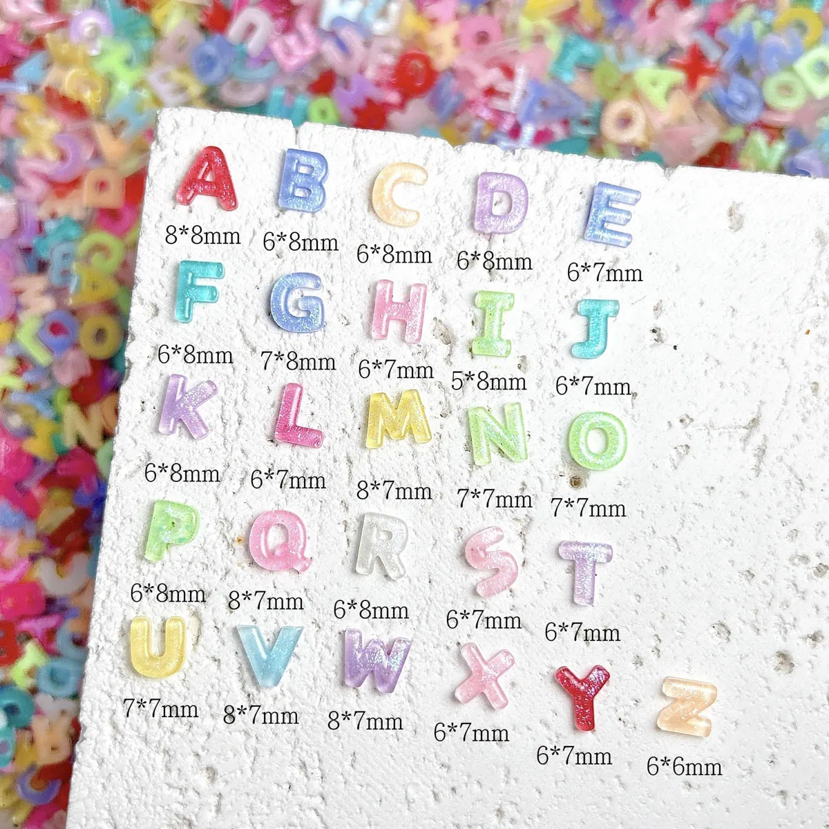 Jalea translúcida, letras coloridas, dijes de resina para uñas, alfabeto inglés luminoso Kawaii regordete, decoraciones artísticas para uñas, piezas para uñas DIY