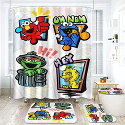 Sesame Street Bathroom Shower Curtain Accessories Bathroom 4 Piece Set Mats And Curtains Home Decor  Cartoon Cute Anime