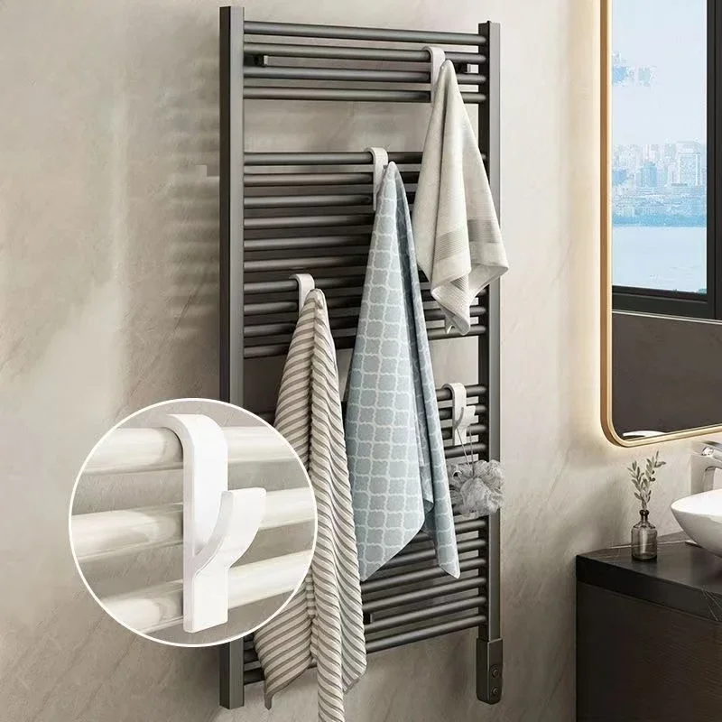 6PCS Bathroom Shower Towel Holder Hanger Heated Radiator Rail Hooks Clips Storage Racks Clothes Scarf Hanger Hooks