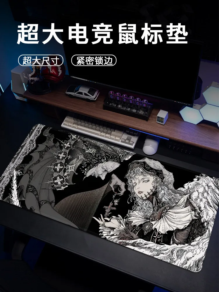 Black Angel Leather Mouse Pad Large Waterproof Desk Mat Non-Slip Laptop Keyboard Mat Office Game Personalized Mouse Mat for Work