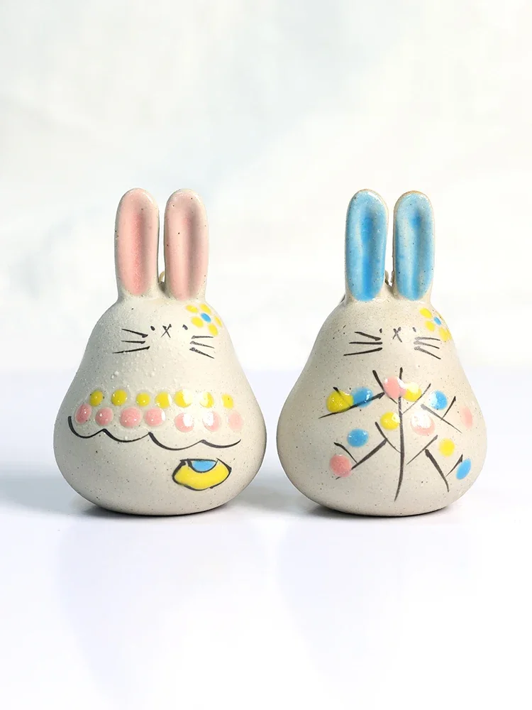 Stupid Long-eared Rabbit Hand-painted Ceramic Ornaments, Door and Window Pendants, Wind Chimes, Home Decoration