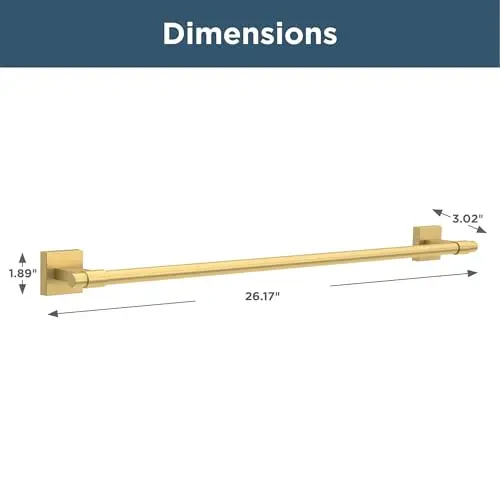 

Brushed Brass Finish Wall Mounted Bathroom Towel Bar 26.17 Inch Modern Minimalist Hardware Accessory