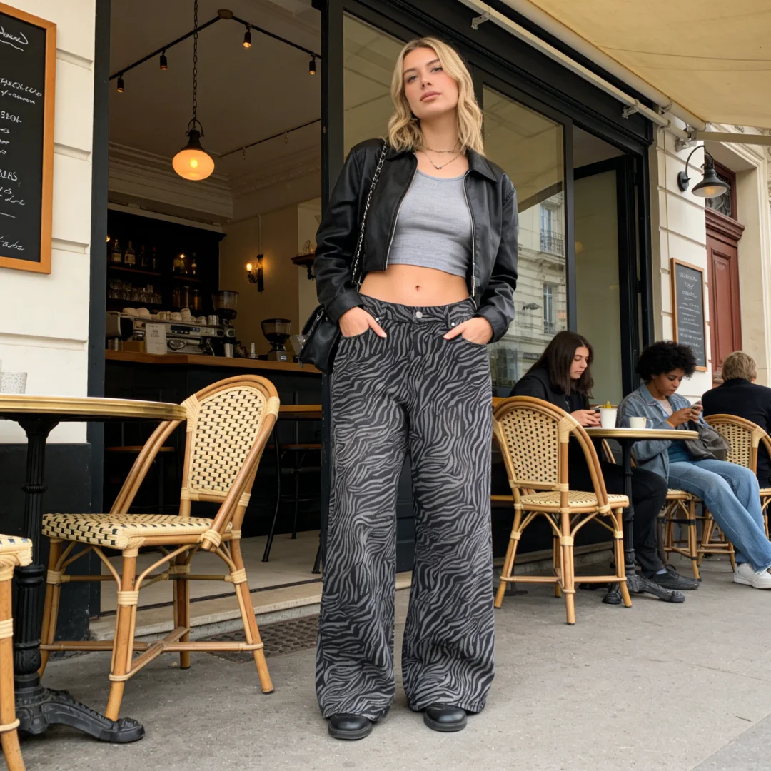 

Y2K retro washed vintage tiger print, niche loose and slimming fit, casual straight leg jeans ins