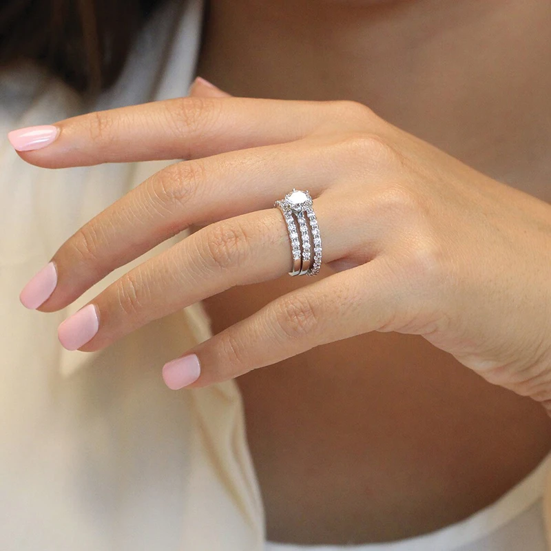 Huitan Fashion Contracted Design 3Pcs Set Rings with Cubic Zirconia Brilliant Bride Wedding Accessories New Trendy Women Jewelry