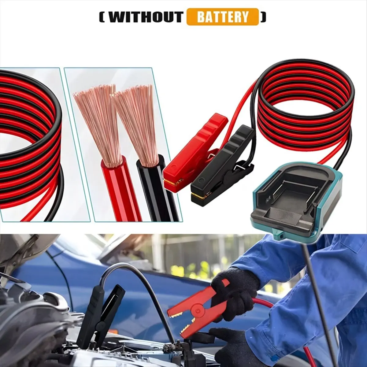 (A32M) Jumper Cable Clamps for Makita 18V Lithium Battery 12AWG Portable Power Socket Lithium Battery Jumper Starter
