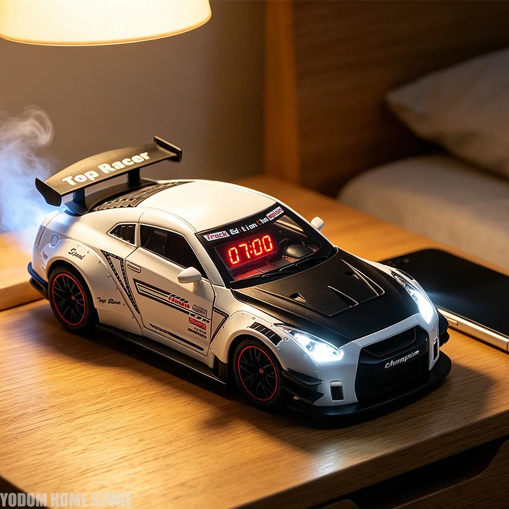 Remote‑Control Rechargeable LED Super Car Alarm Clock With Engine Sound And Exhaust Light Decor For Bedroom And Office Use