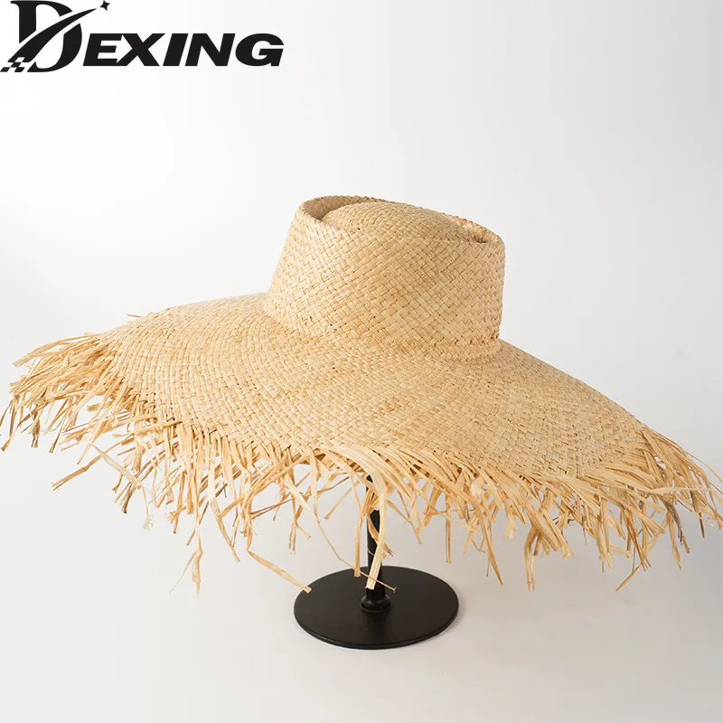 Natural Raffia Summer wide brim sun Hat for Women Straw Hat ladies uv Protection Floppy Beach hat