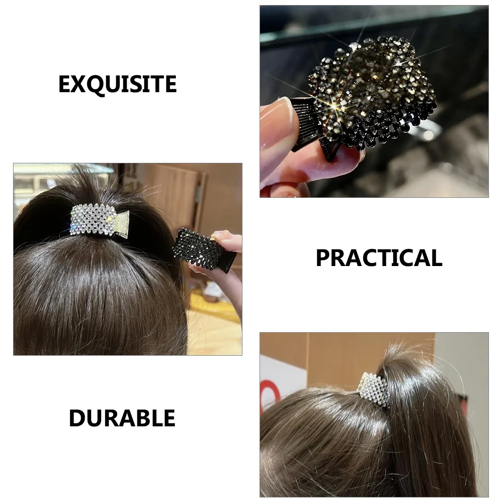 

2 Pcs Full Diamond Ponytail Clip Mini Hair Claw Clips for Women Styling Barrettes Rhinestone Holders Clutcher Metal Miss