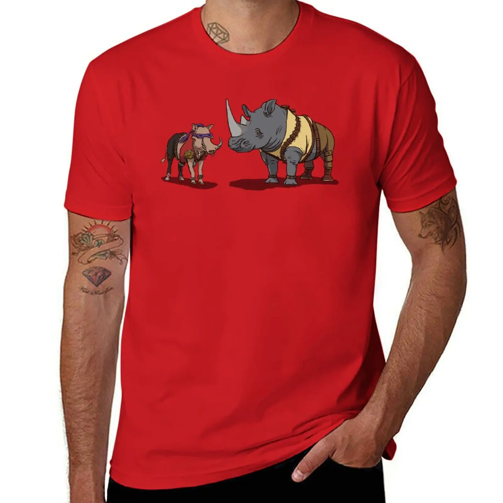 Warthog and Rhino Animal Cosplay T-shirt customs vintage clothes summer clothes vintage Men's t-shirt