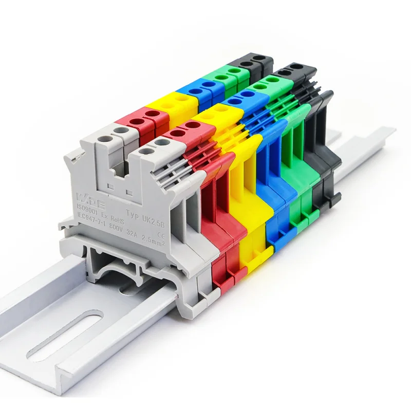10Pcs UK Brass Terminal Blocks Set 2.5B/3/5/6/10/16/25/35/50mm² Din Rail Mounted Voltage Terminals With Anti-Slip Screws