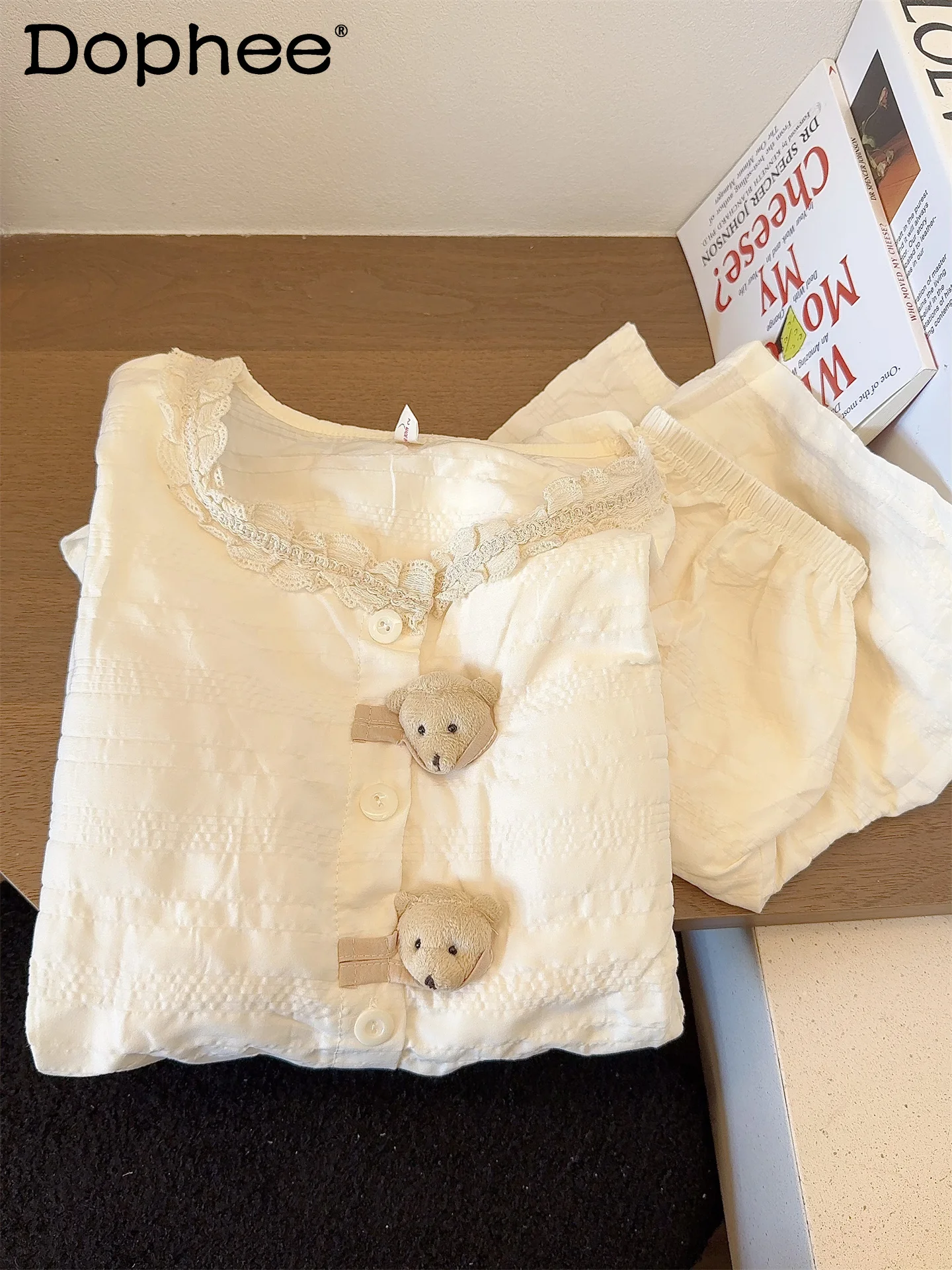 

Japanese Ins Cartoon Cute Bear Pajamas Sweet Girl Loose Casual with Chest Pad Short Sleeves Can Be Worn Outside Loungewear