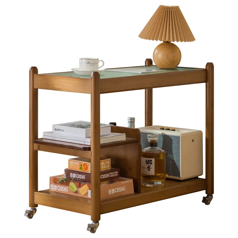 

3- х ступенчатый качающийся боковой стол со стеклянным бамбуком и деревянным передвижным конечным столом хранения полки, обслуживающей корзину для гостиной спальни